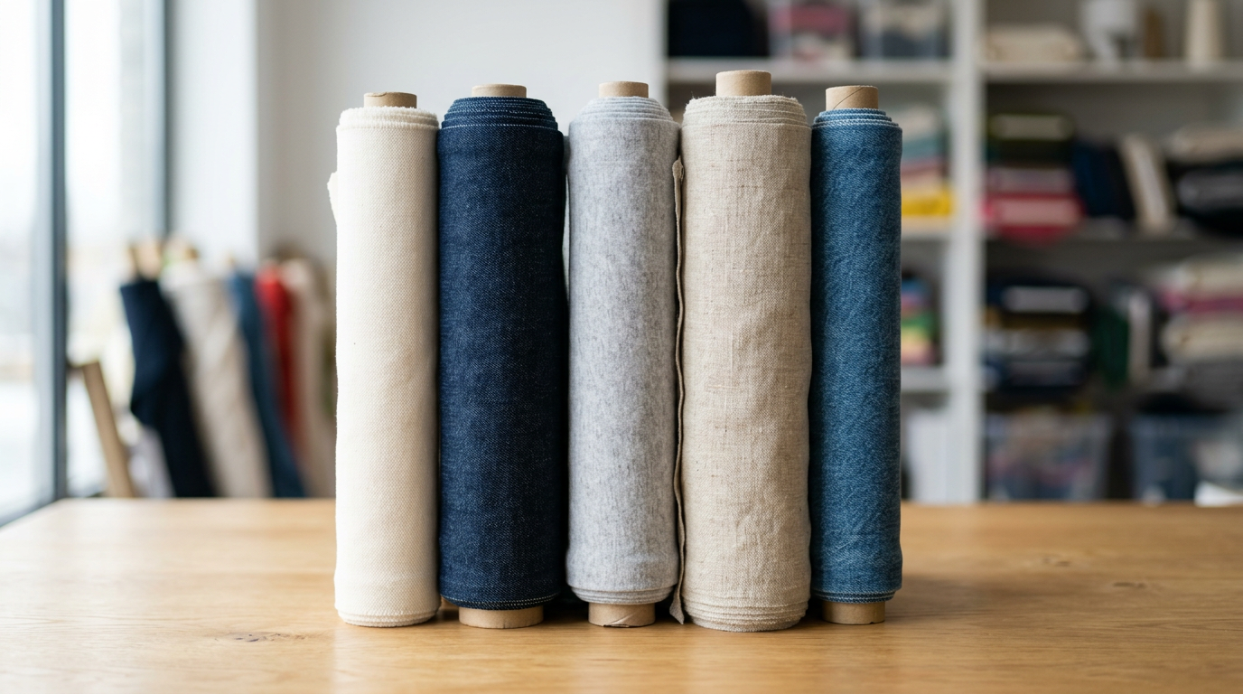 Telas por rollo — algodón, mezclilla y poliéster